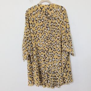 Intimately Free People Leopard Print Button Front Oversized Tunic Yellow Medium